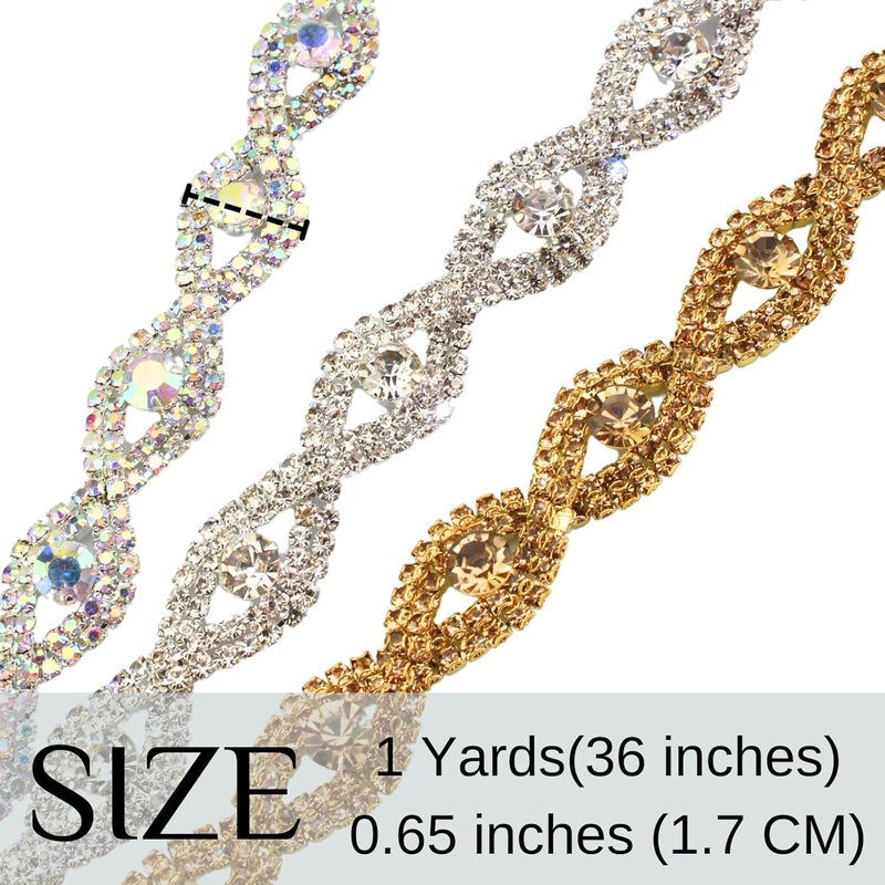 PEARLY JUN Rhinestone Trim Crystal Rhinestone Ribbon for Sewing Leather Shoes DIY Bouquet Decoration Clothing Wedding Headwear. (ML039-AB Silver), ML000-1 - Image 2
